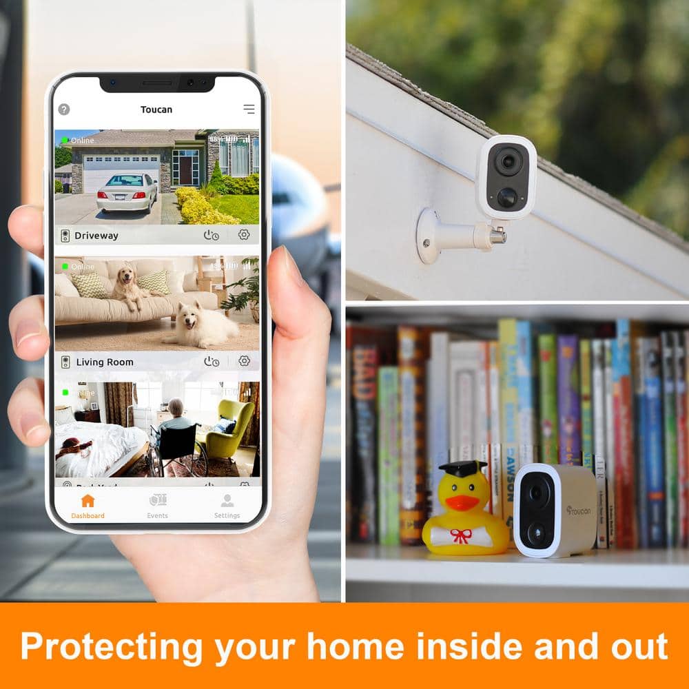 Toucan S4 Wireless Outdoor Smart Battery Operated Security Camera Wi-Fi Night Vision 2-Way Talk Live View, White