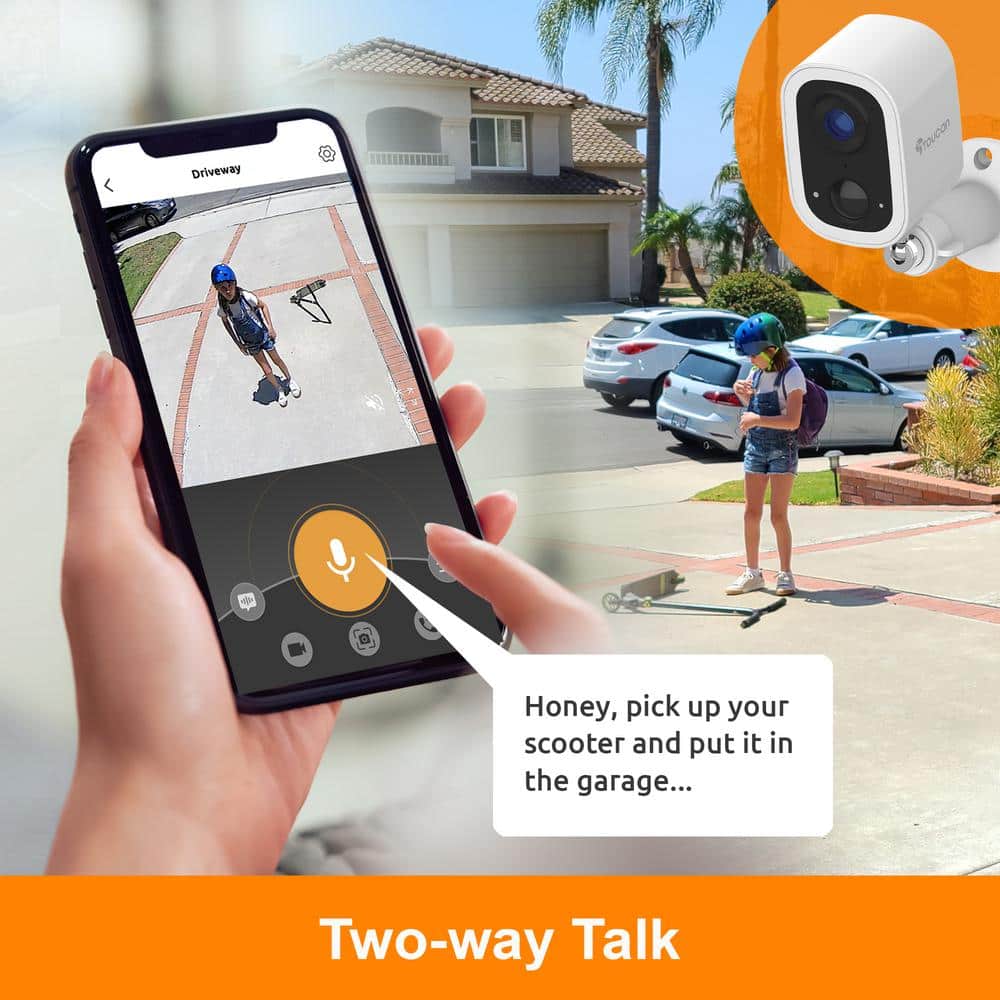 Toucan S4 Wireless Outdoor Smart Battery Operated Security Camera Wi-Fi Night Vision 2-Way Talk Live View, White