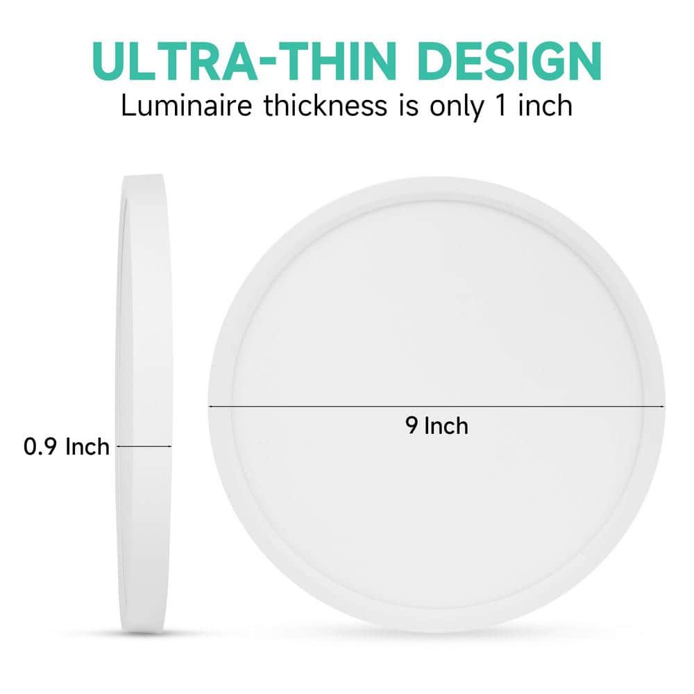 TOZING 9 in. Modern White Integrated LED 1600 Lumens 3000K Round Flat Panel Ceiling Flush Mount For Bathroom, Hallway, Kitchen