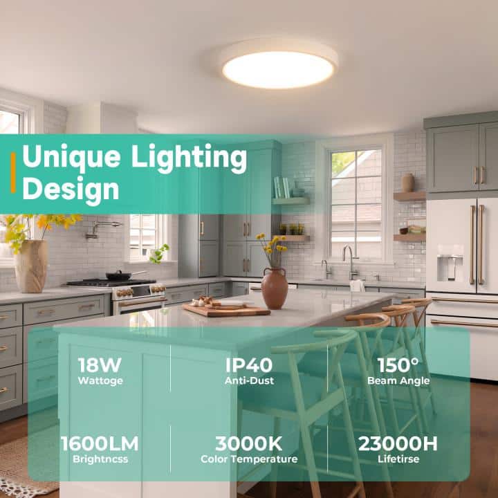TOZING 9 in. Modern White Integrated LED 1600 Lumens 3000K Round Flat Panel Ceiling Flush Mount For Bathroom, Hallway, Kitchen