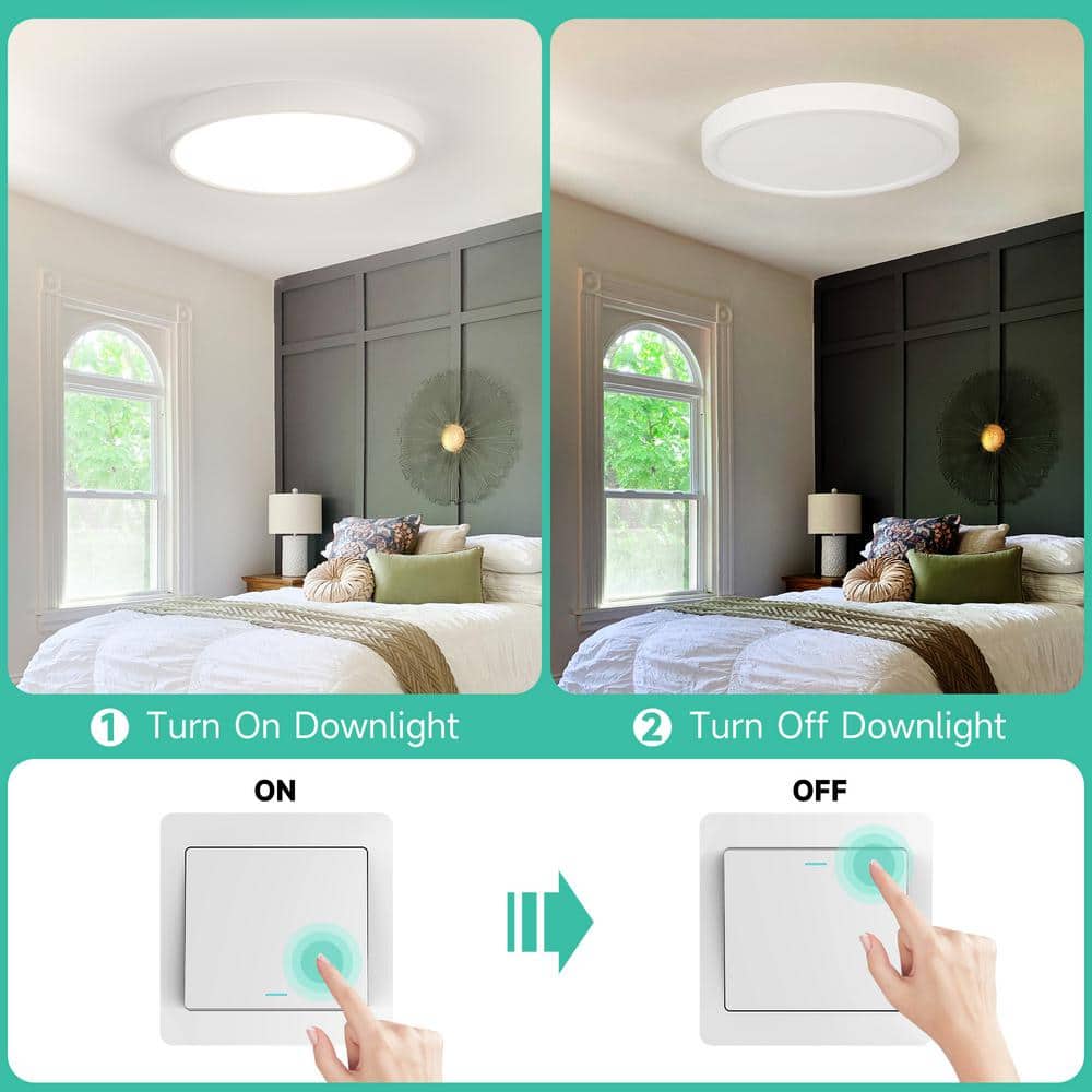 TOZING 9 in. Modern White Integrated LED 1600 Lumens 3000K Round Flat Panel Ceiling Flush Mount For Bathroom, Hallway, Kitchen