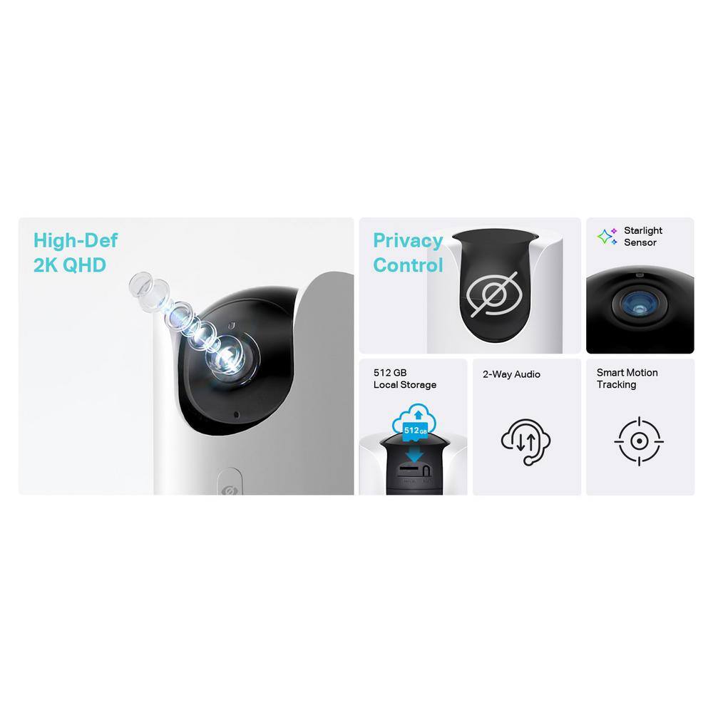 TP-LINK Tapo 2K QHD Wi-Fi Pan/Tilt Plug-In Home Security Camera, Privacy Control, Smart AI Motion Tracking, Color Night Vision