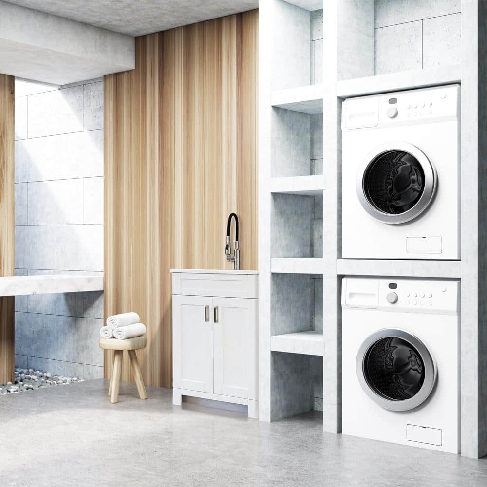 Transolid All-in-One 24.4 in x 22 in Acrylic Drop-In Laundry Sink and Cabinet with Faucet in White