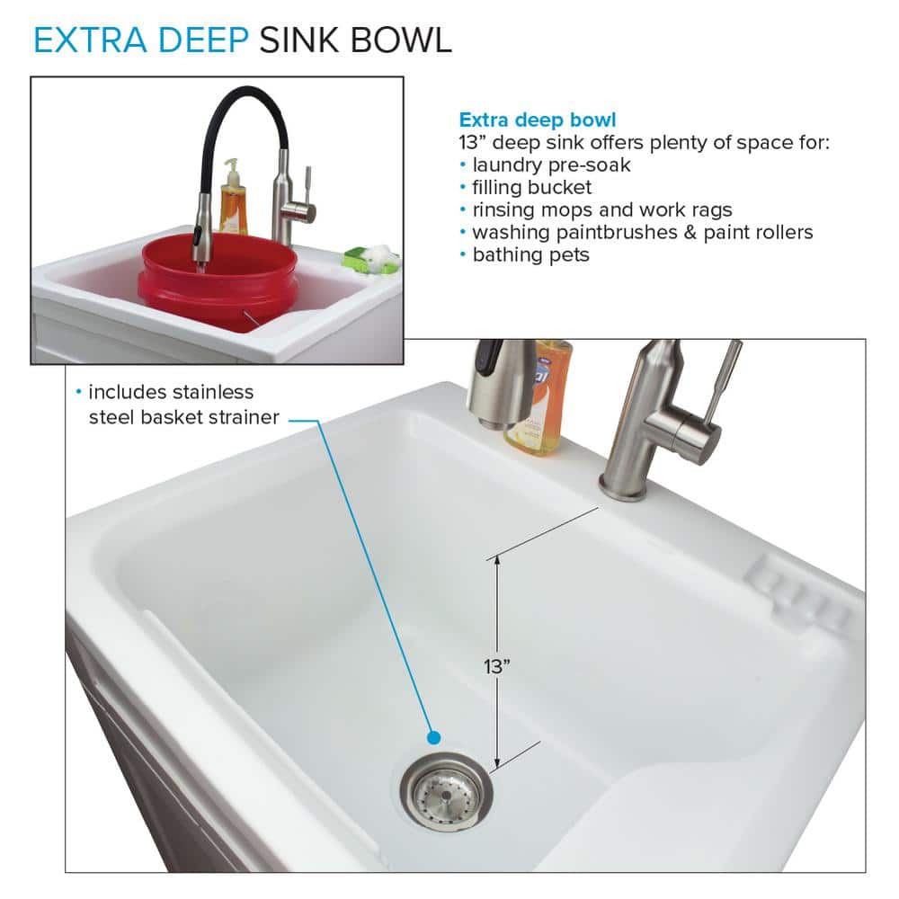 Transolid All-in-One 24.4 in x 22 in Acrylic Drop-In Laundry Sink and Cabinet with Faucet in White