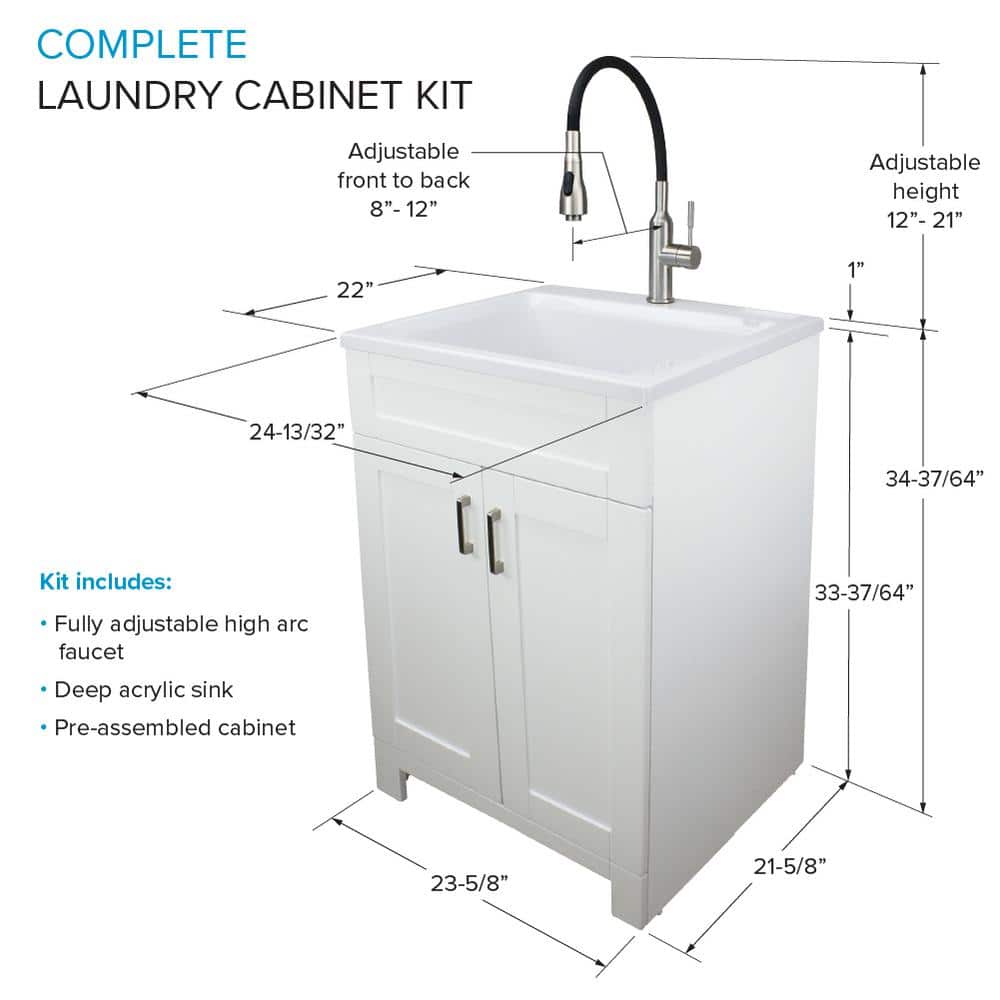 Transolid All-in-One 24.4 in x 22 in Acrylic Drop-In Laundry Sink and Cabinet with Faucet in White