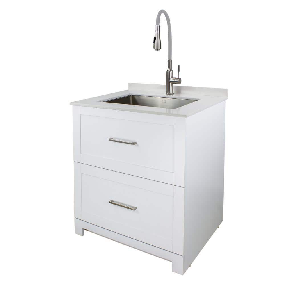 Transolid All-in-One 29" x 25.5" Stainless Steel Quartz Undermount Laundry Sink Cabinet with Faucet