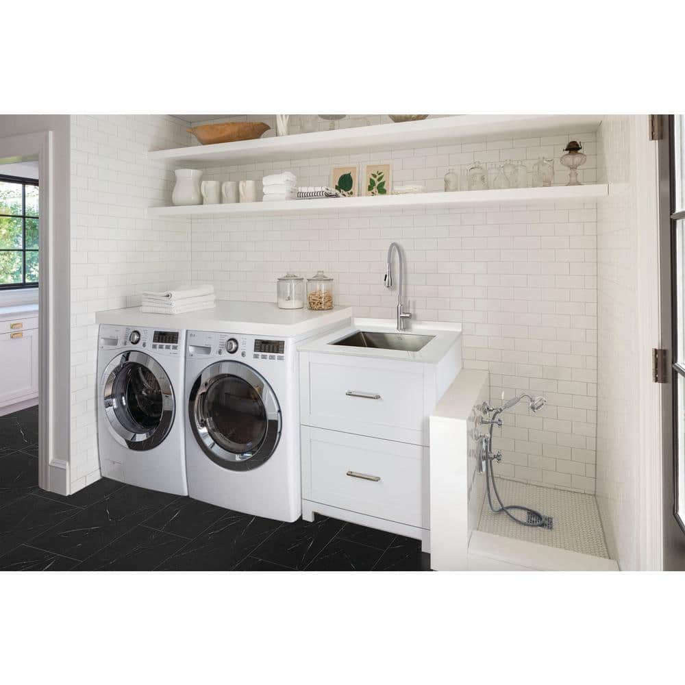 Transolid All-in-One 29" x 25.5" Stainless Steel Quartz Undermount Laundry Sink Cabinet with Faucet