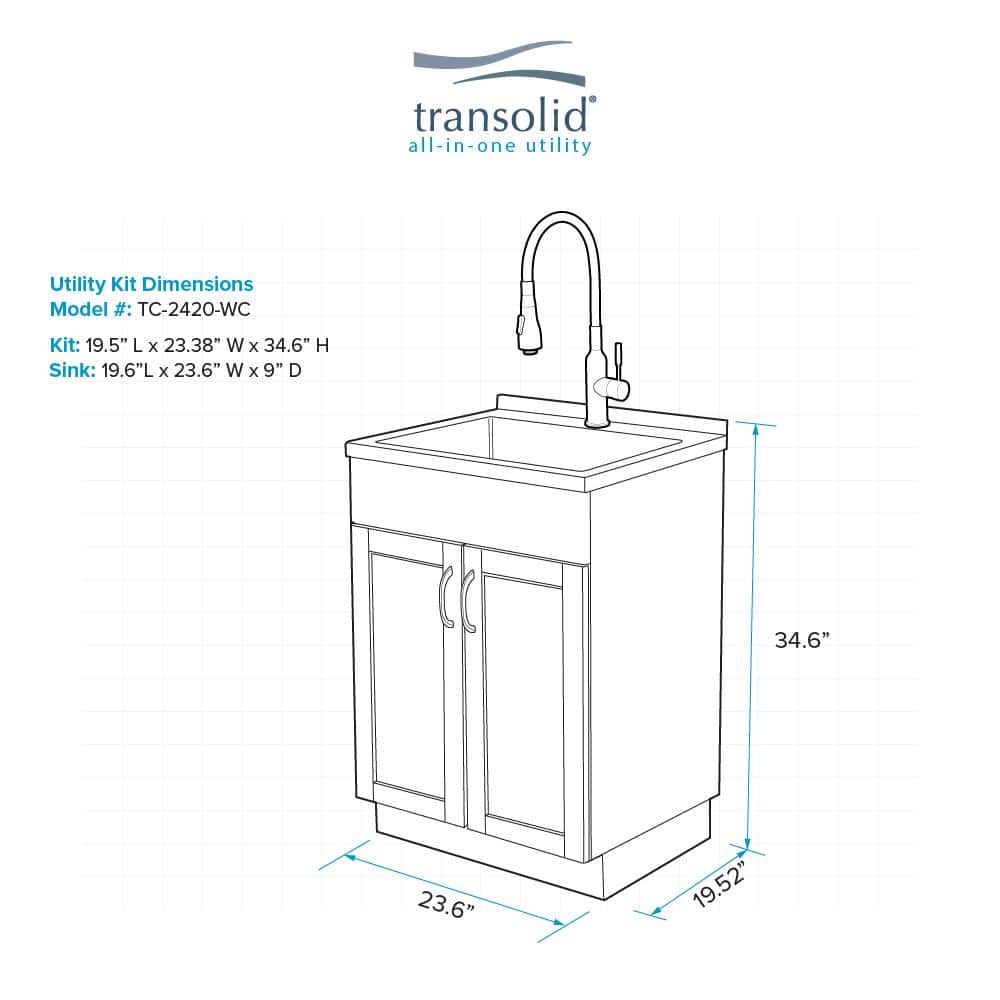 Transolid All-in-One 23.6 in. x 19.7 in. x 34.6 in. Particle Board Utility Sink and Cabinet with Faucet and Accessory Kit