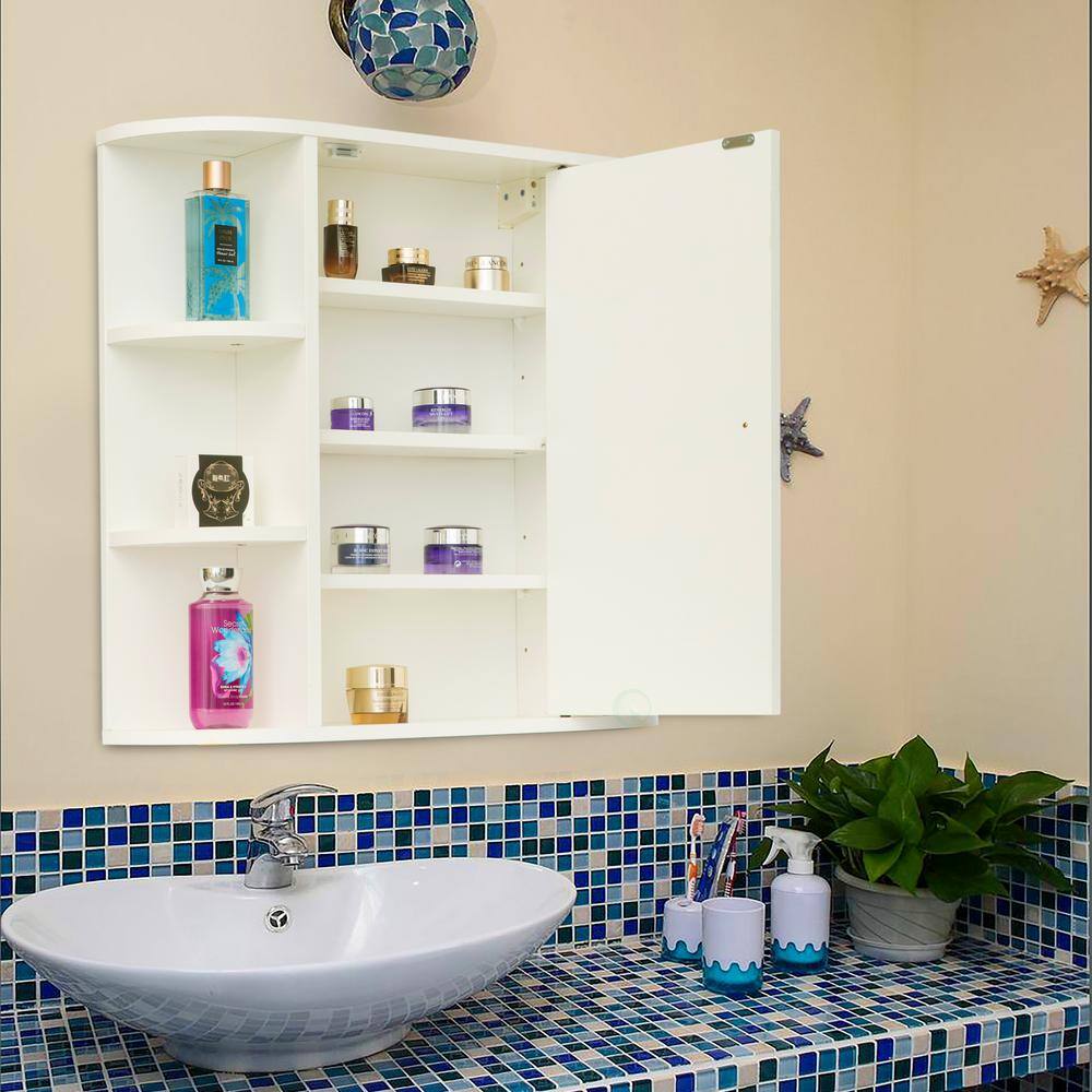 Basicwise 26 in. x 25 in. Surface Mount Medicine Cabinet Storage Organizer, Mirrored Vanity Chest with Open Shelves