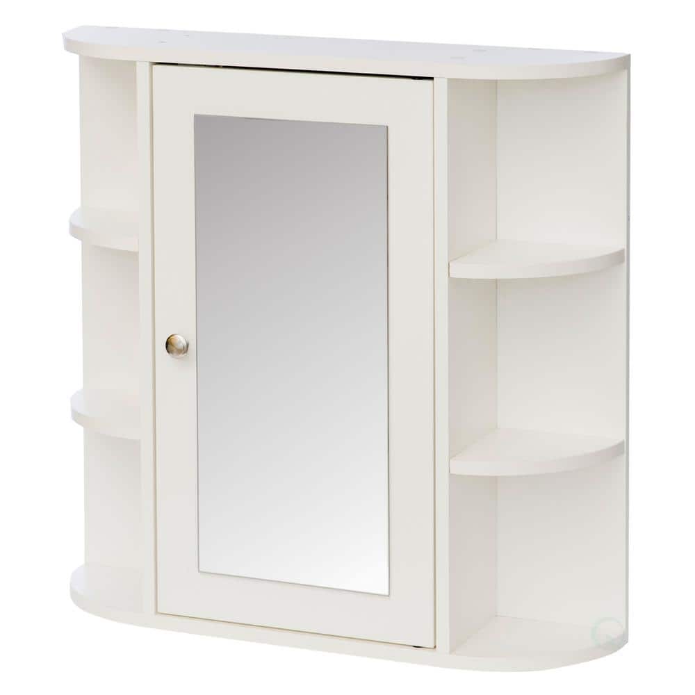 Basicwise 26 in. x 25 in. Surface Mount Medicine Cabinet Storage Organizer, Mirrored Vanity Chest with Open Shelves