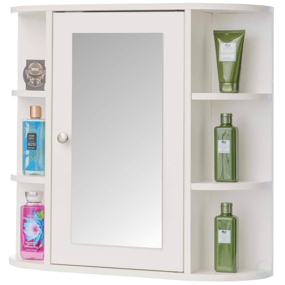 Basicwise 26 in. x 25 in. Surface Mount Medicine Cabinet Storage Organizer, Mirrored Vanity Chest with Open Shelves
