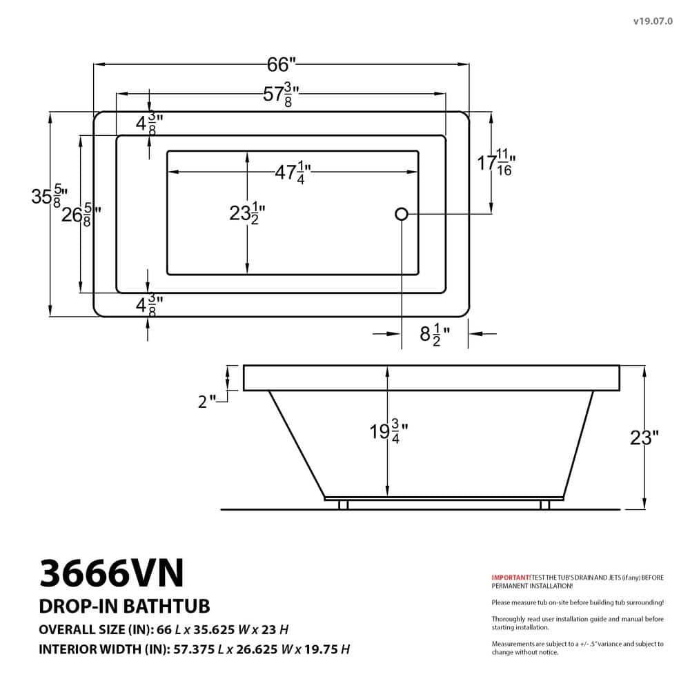 Universal Tubs Sapphire 5.5 ft. Rectangular Drop-in Whirlpool and Air Bath Tub in White (66 x 35.625 x 23 in)