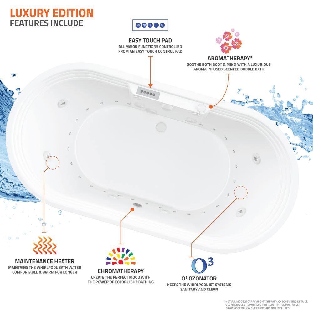 Agate Diamond Series 6 ft. Acrylic Center Drain Flatbottom Whirlpool Freestanding Bathtub in White