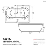 Agate Diamond Series 6 ft. Acrylic Center Drain Flatbottom Whirlpool Freestanding Bathtub in White