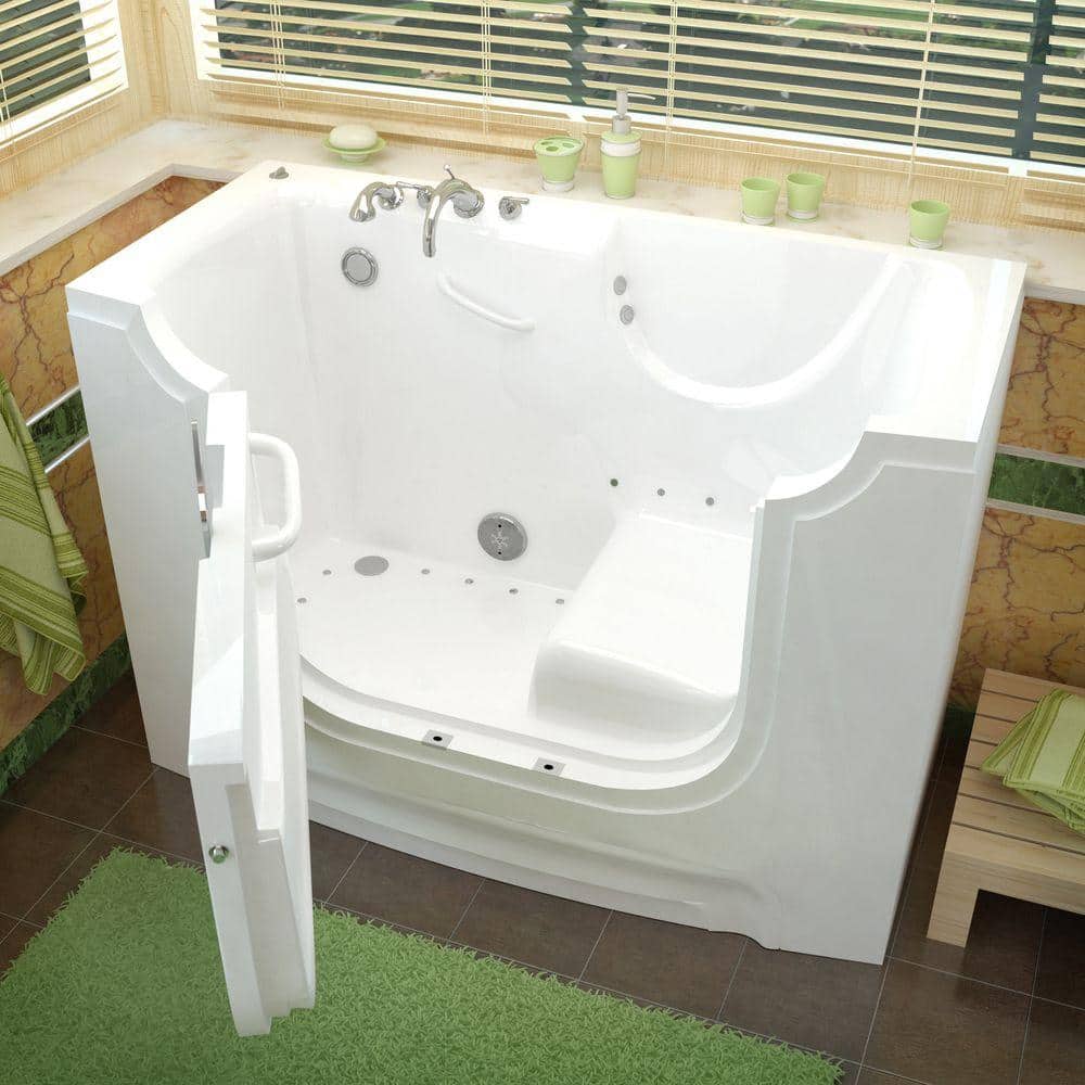 Universal Tubs Nova Heated Wheelchair Accessible 5 ft. Walk-In Air Jetted Tub, White, Chrome Trim, Left Drain