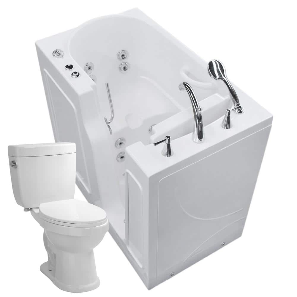 Universal Tubs 45.75 in. Walk-In Whirlpool Bathtub, Right-Drain, in White with 1.6 GPF Single-Flush Toilet