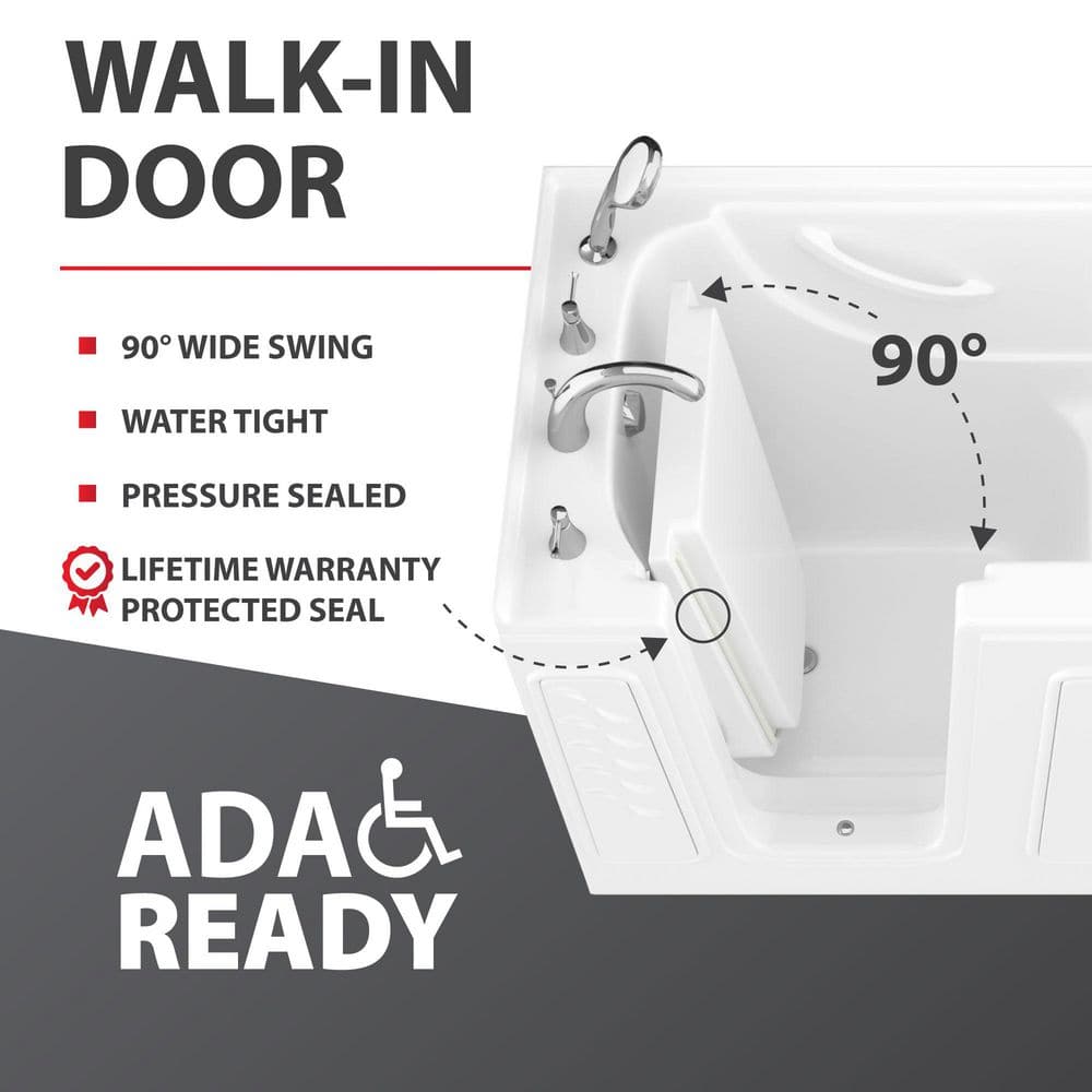 Universal Tubs HD Series 53 in. Right-Drain Quick Fill Walk-In Whirlpool Bathtub with Powered Fast Drain, White