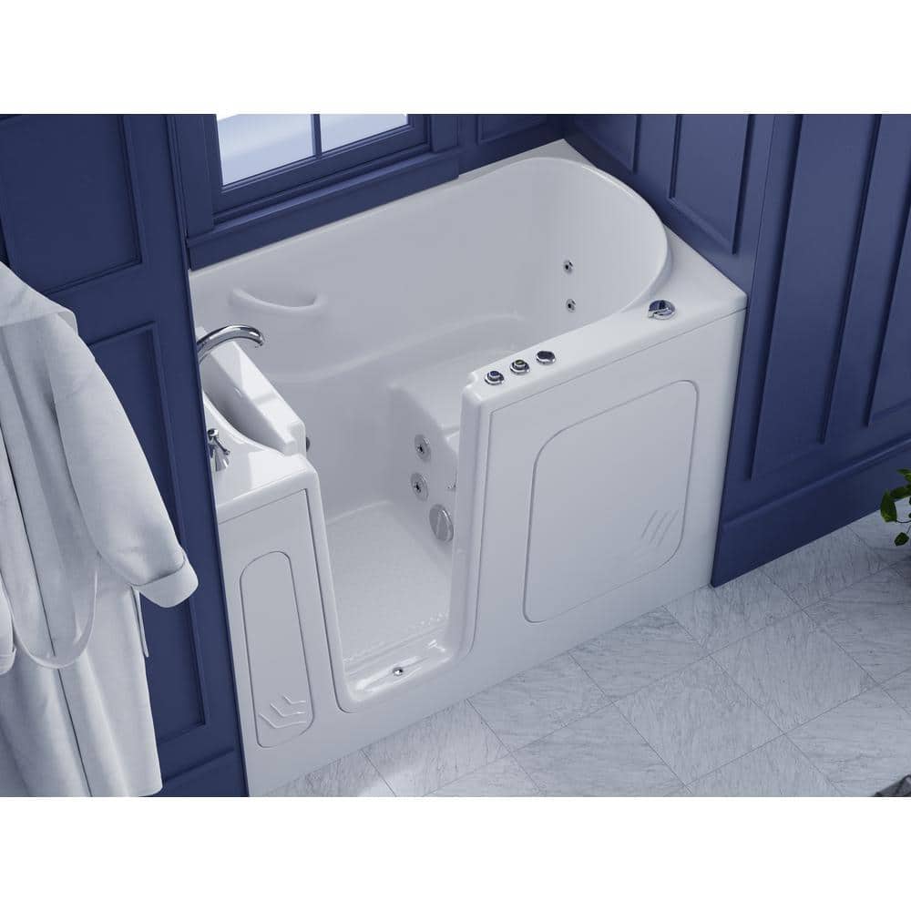 Universal Tubs HD Series 54 in. Left Drain Quick Fill Walk-In Whirlpool Bath Tub with Powered Fast Drain in White