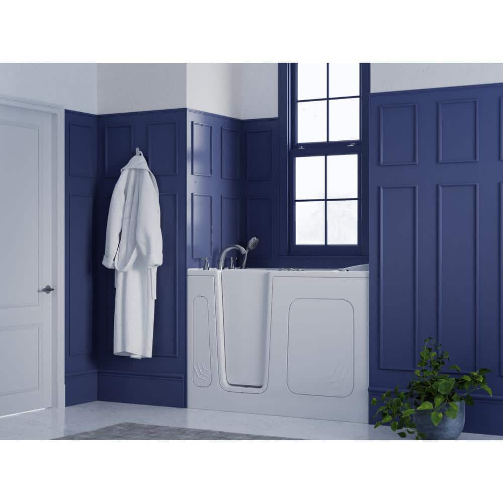 Universal Tubs HD Series 54 in. Left Drain Quick Fill Walk-In Whirlpool Bath Tub with Powered Fast Drain in White