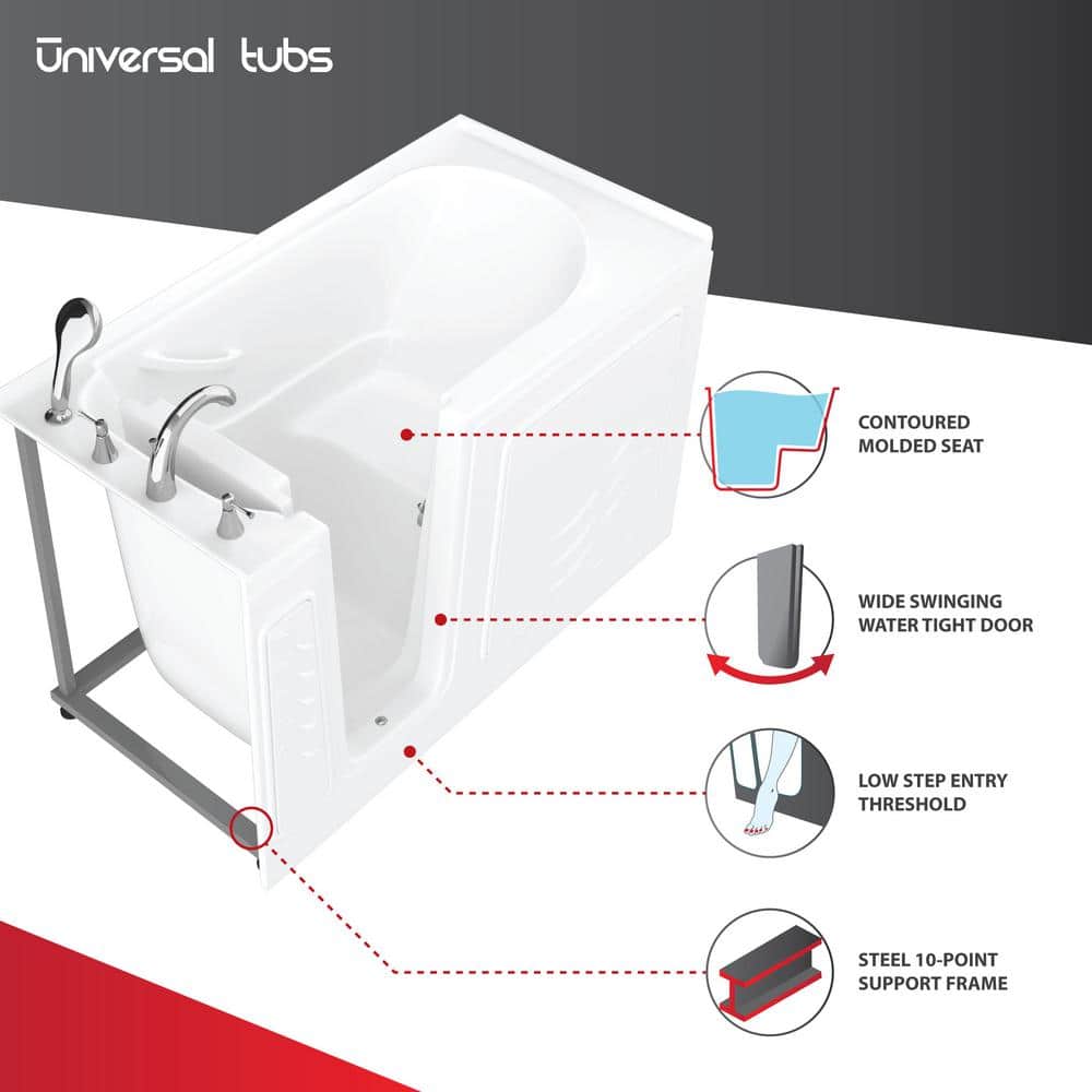 Universal Tubs HD Series 30 in. x 60 in. Right Drain Quick Fill Walk-In Soaking Bathtub in White