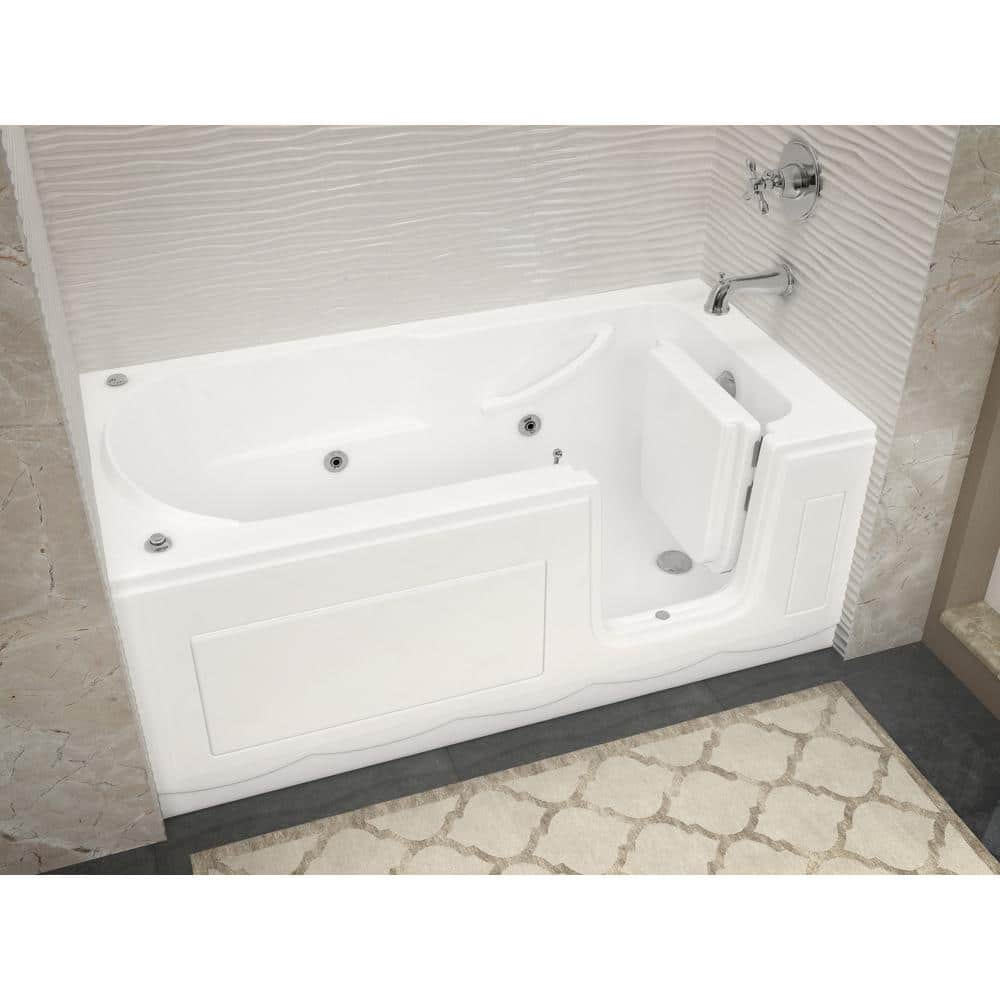 Universal Tubs Nova Heated Step-In 5 ft. Walk-In Whirlpool Bathtub in White with Chrome Trim, Right Drain