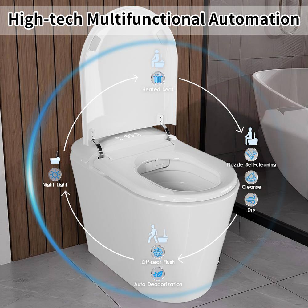 UPIKER Smart Single Flush Round Toilet with Heated Seat & Auto Functions, White