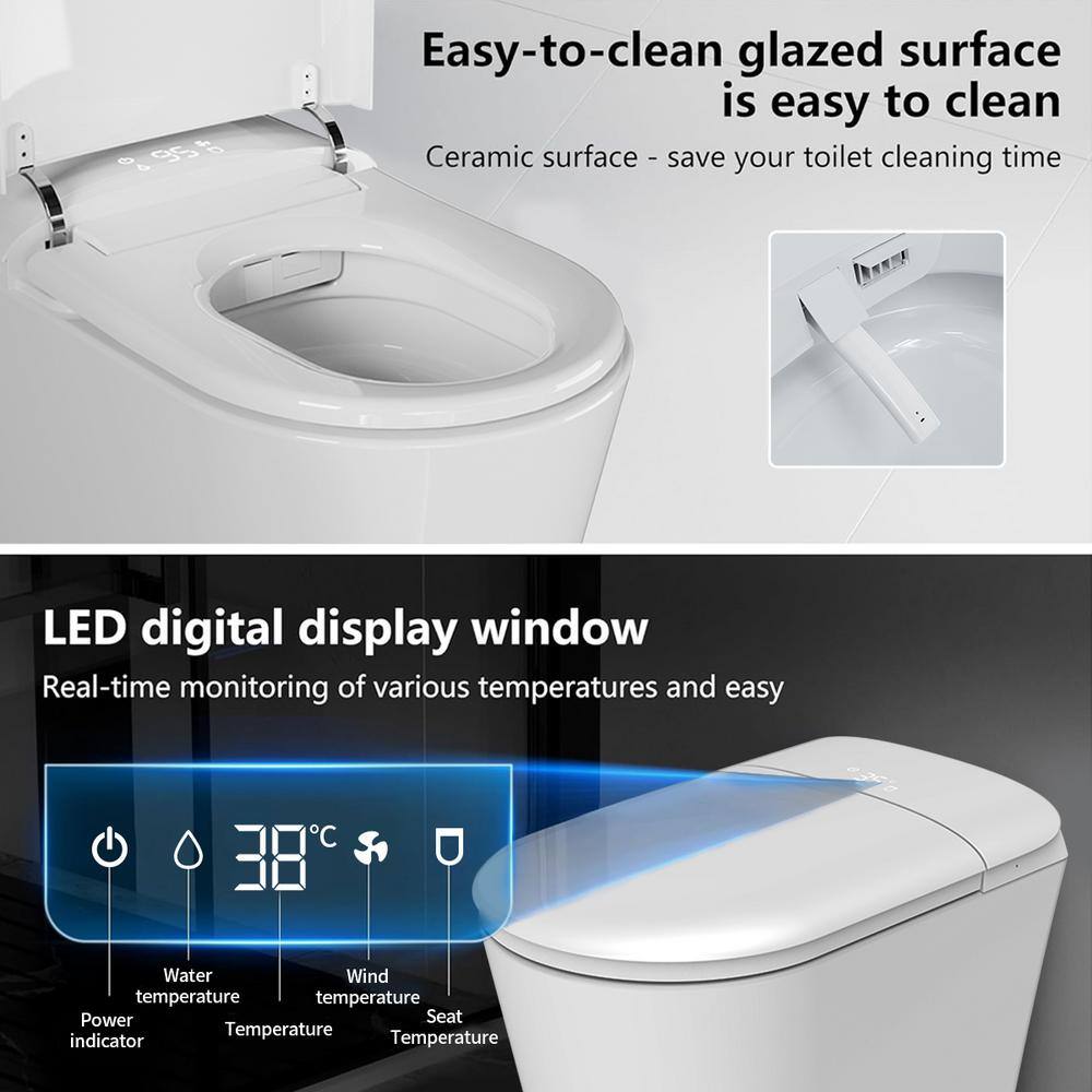 UPIKER Smart Single Flush Round Toilet with Heated Seat & Auto Functions, White