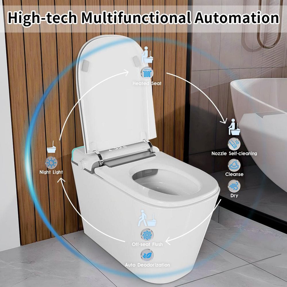 UPIKER 12" 1-piece Smart Elongated Toilet with Heated Seat and Auto Flush