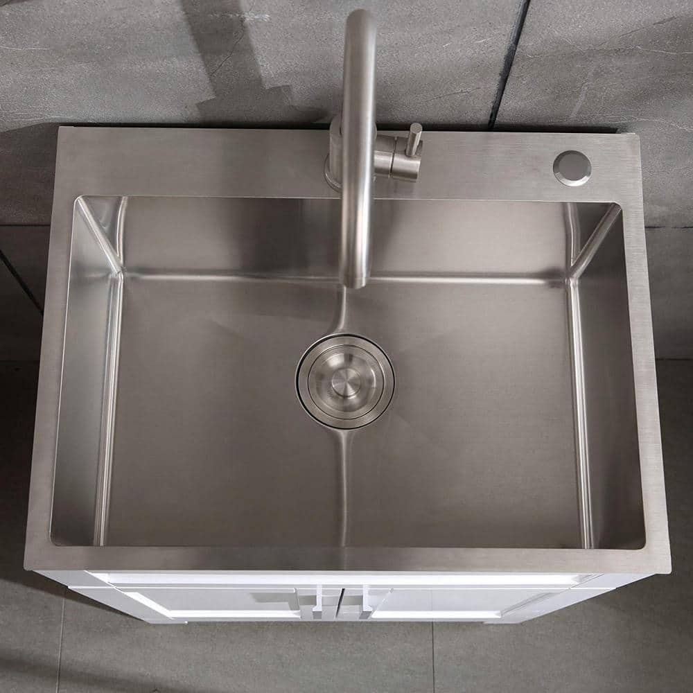 FORCLOVER 23.5 in. Bath Vanity with Stainless Steel Top – White