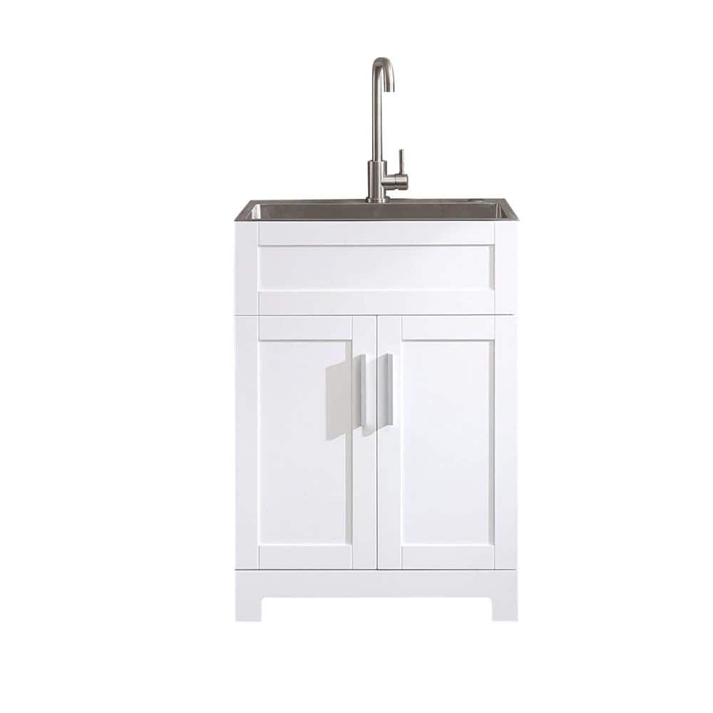 FORCLOVER 23.5 in. Bath Vanity with Stainless Steel Top – White