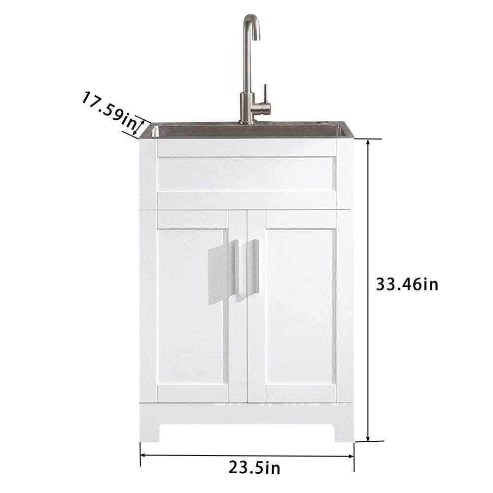 FORCLOVER 23.5 in. Bath Vanity with Stainless Steel Top – White