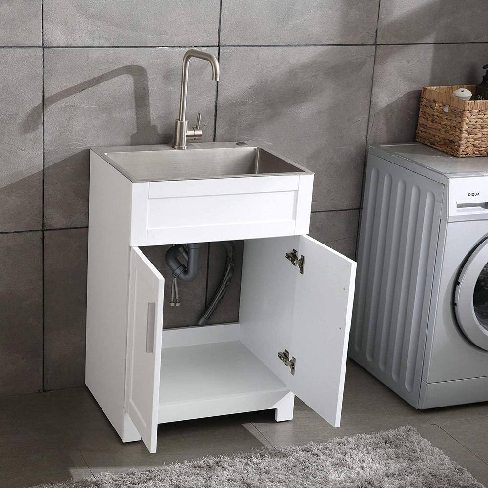 FORCLOVER 23.5 in. Bath Vanity with Stainless Steel Top – White