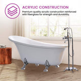 Vanity Art Pantin 69 in. Acrylic Clawfoot Freestanding Bathtub in White