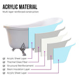 Vanity Art Pantin 69 in. Acrylic Clawfoot Freestanding Bathtub in White