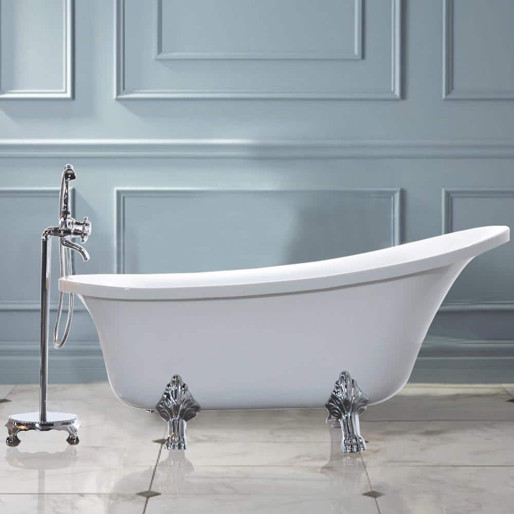Vanity Art Pantin 69 in. Acrylic Clawfoot Freestanding Bathtub in White