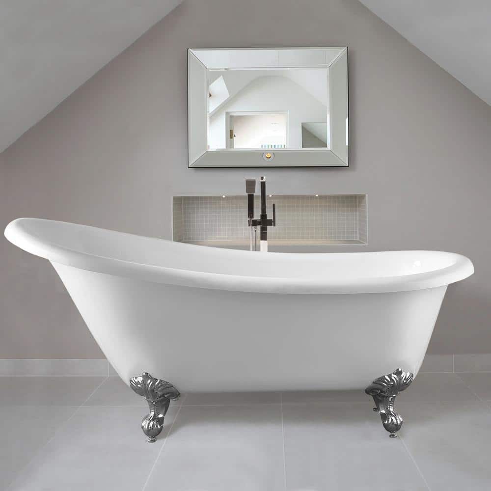 Vanity Art Toulouse 67 in. Acrylic Clawfoot Freestanding Bathtub in White