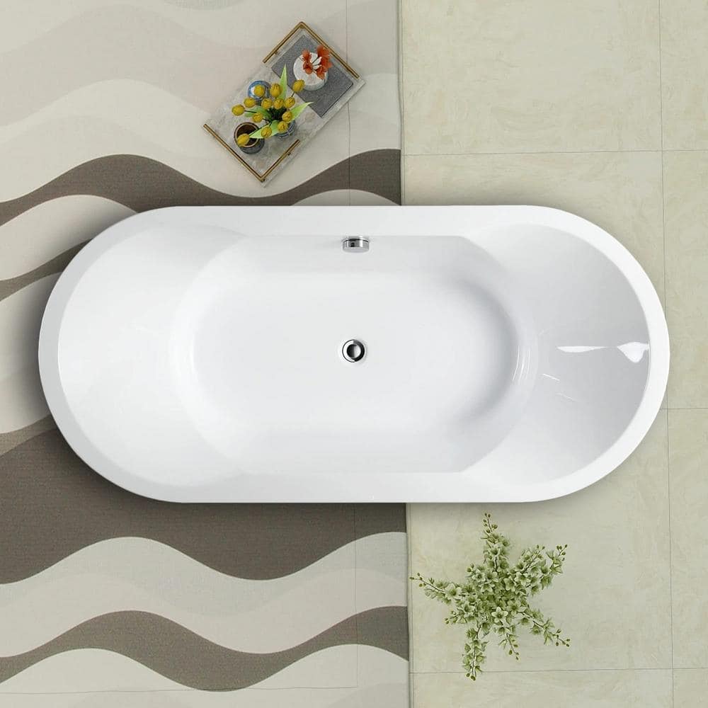 Vanity Art Beziers 67 in. Acrylic Flatbottom Freestanding Bathtub in White