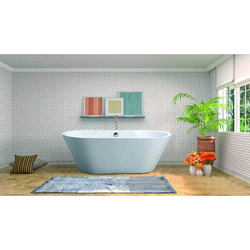 Vanity Art Beziers 67 in. Acrylic Flatbottom Freestanding Bathtub in White