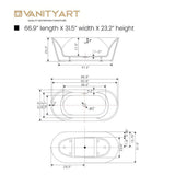 Vanity Art Beziers 67 in. Acrylic Flatbottom Freestanding Bathtub in White