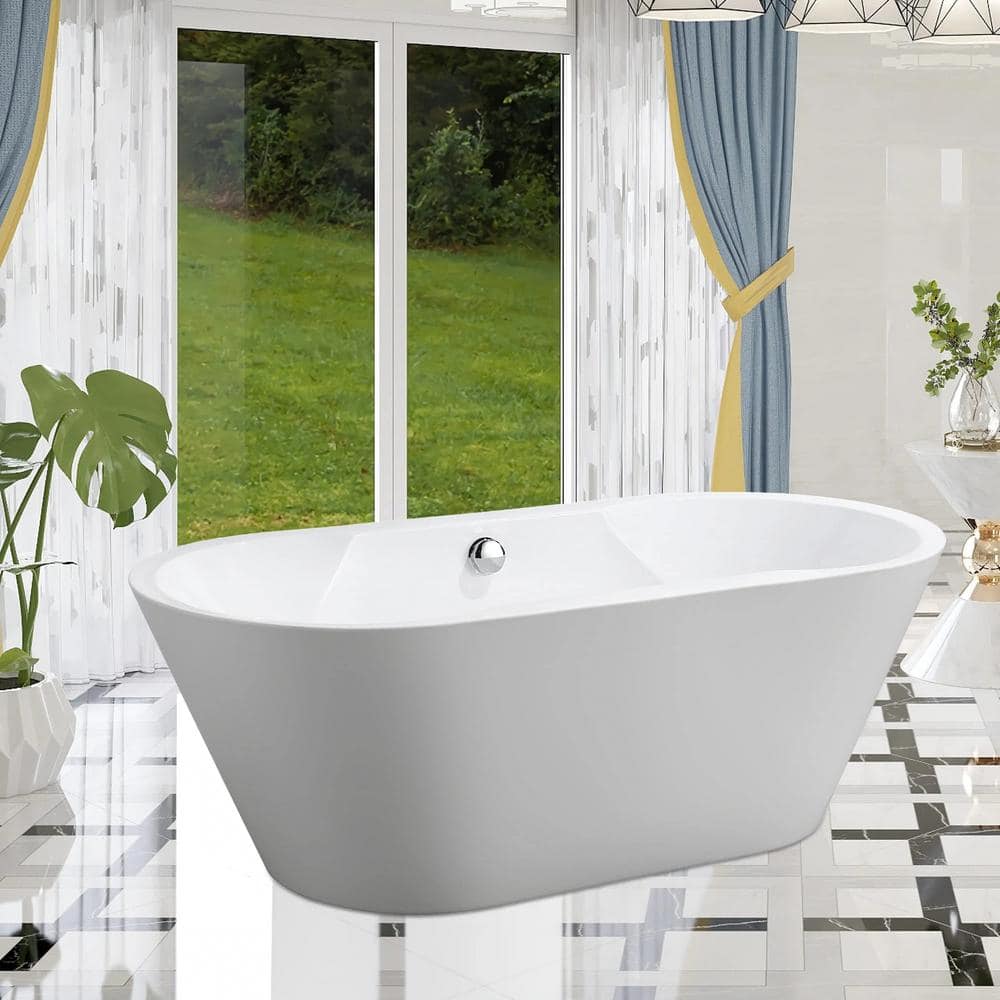 Vanity Art Beziers 67 in. Acrylic Flatbottom Freestanding Bathtub in White