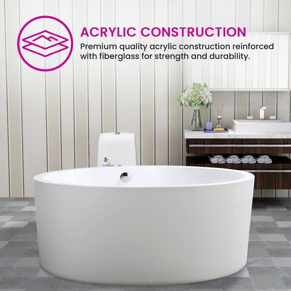 Vanity Art Troyes 59 in. Acrylic Flatbottom Freestanding Bathtub in White