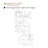 Vanity Art Troyes 59 in. Acrylic Flatbottom Freestanding Bathtub in White