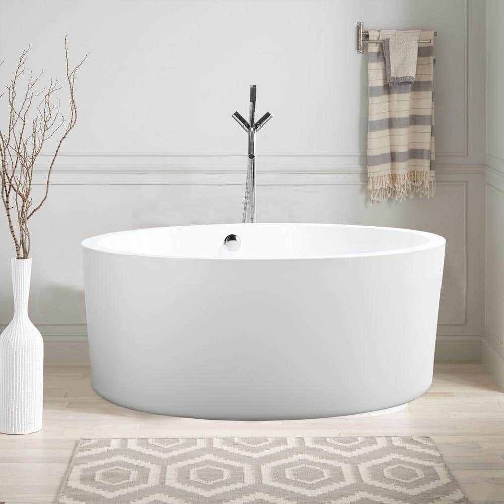 Vanity Art Troyes 59 in. Acrylic Flatbottom Freestanding Bathtub in White