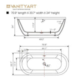 Vanity Art Rennes 71 in. Acrylic Flatbottom Center Bathtub in White