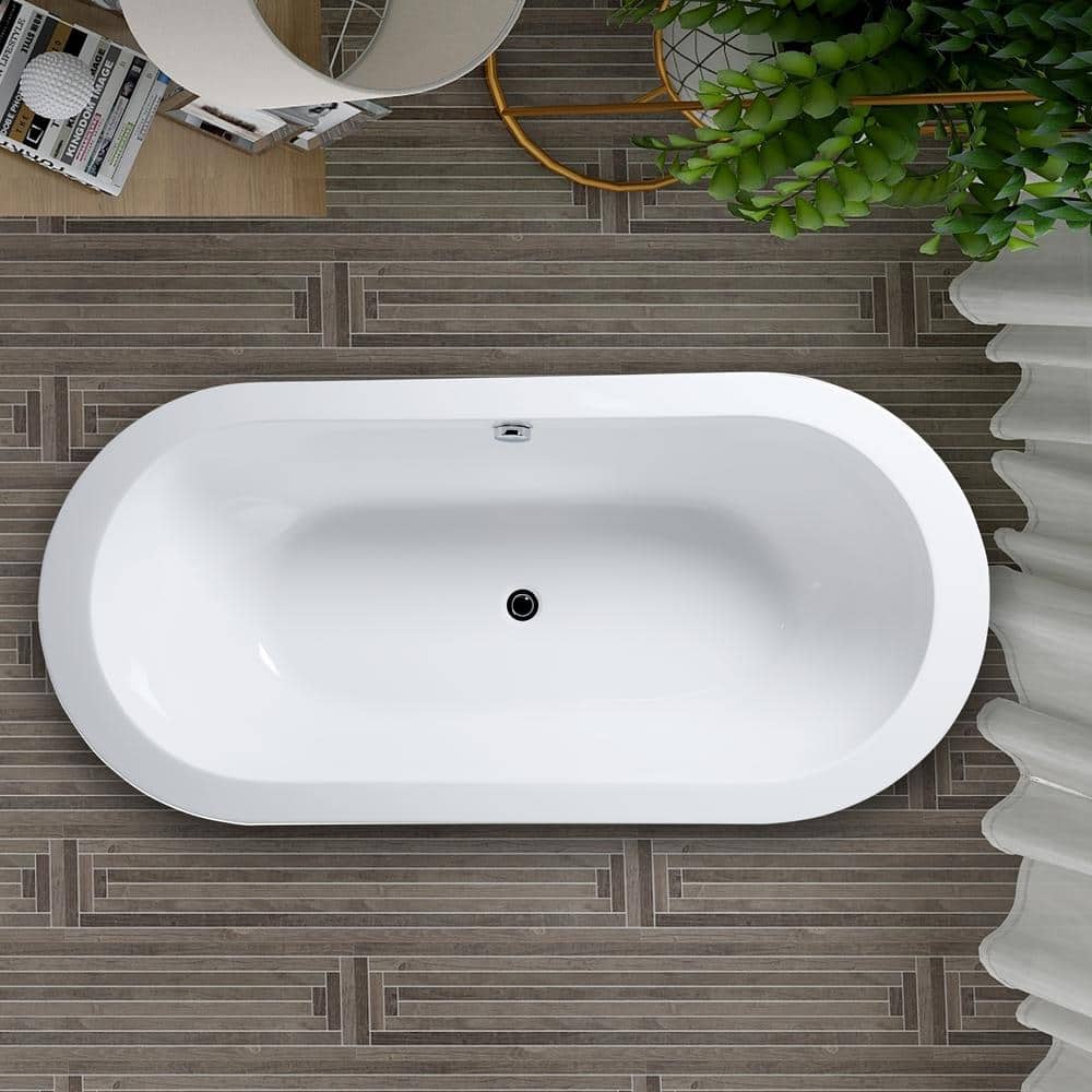 Vanity Art Rennes 71 in. Acrylic Flatbottom Center Bathtub in White