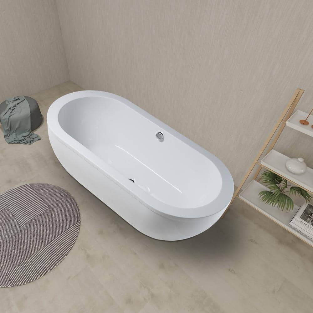 Vanity Art Rennes 71 in. Acrylic Flatbottom Center Bathtub in White