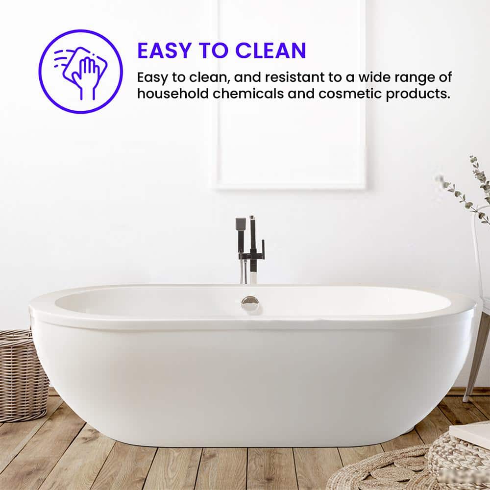 Vanity Art Rennes 71 in. Acrylic Flatbottom Center Bathtub in White