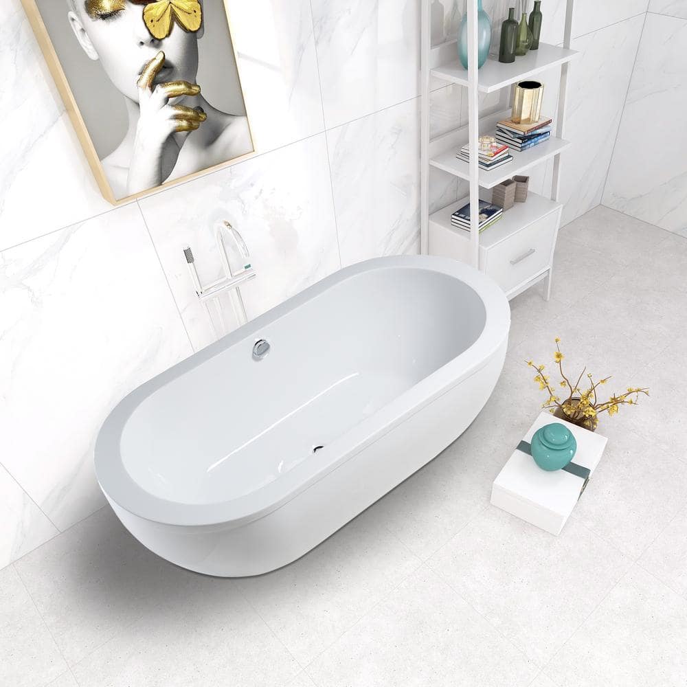 Vanity Art Rennes 71 in. Acrylic Flatbottom Center Bathtub in White