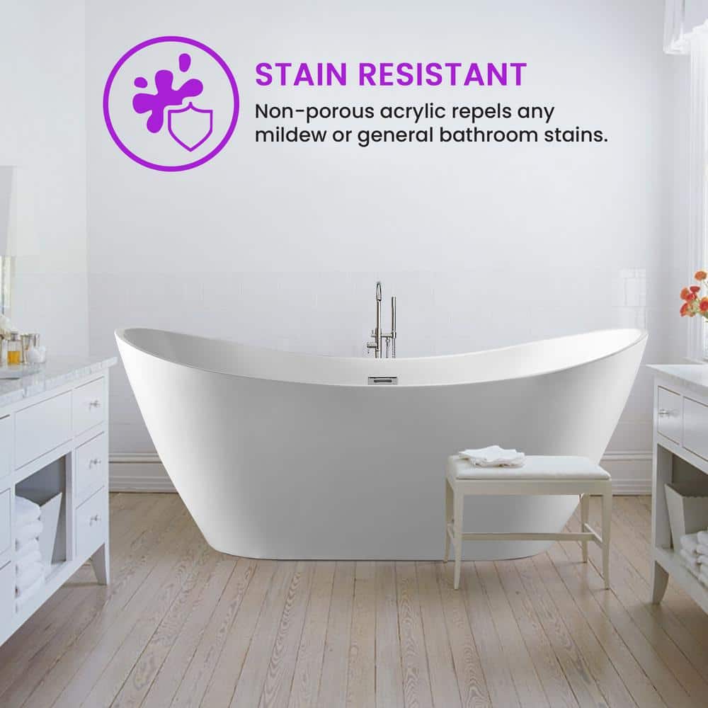 Vanity Art Reims 71 in. Acrylic Flatbottom Center Bathtub in White