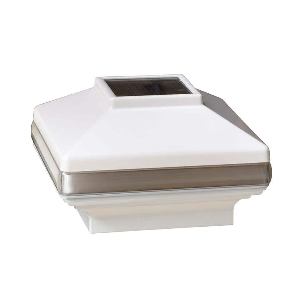 Veranda 5 in. x 5 in. White Vinyl Solar-Powered Pyramid Fence Post Cap